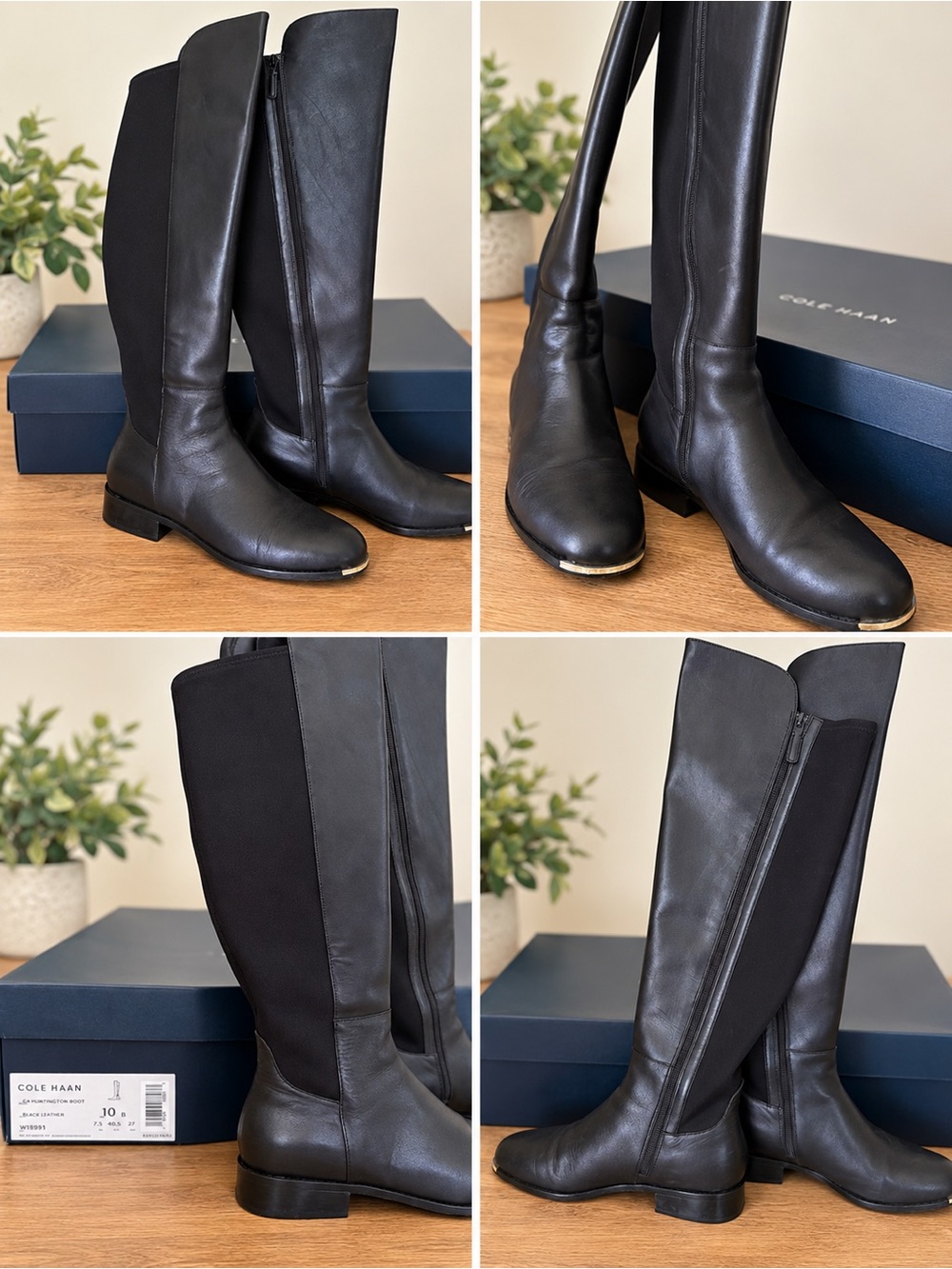 Cole Haan Black Leather & Stretch Over-the-Knee Riding Boots